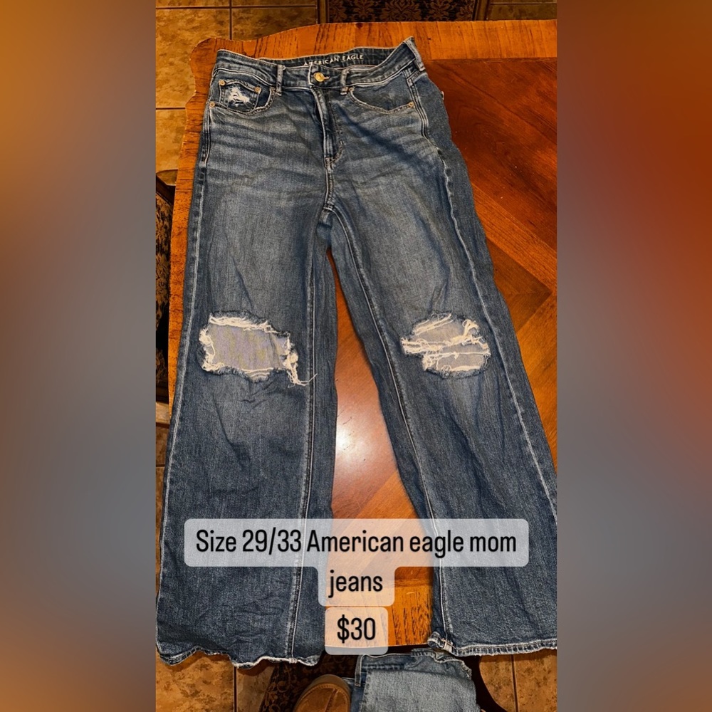 American Eagle distressed wide leg mom jeans